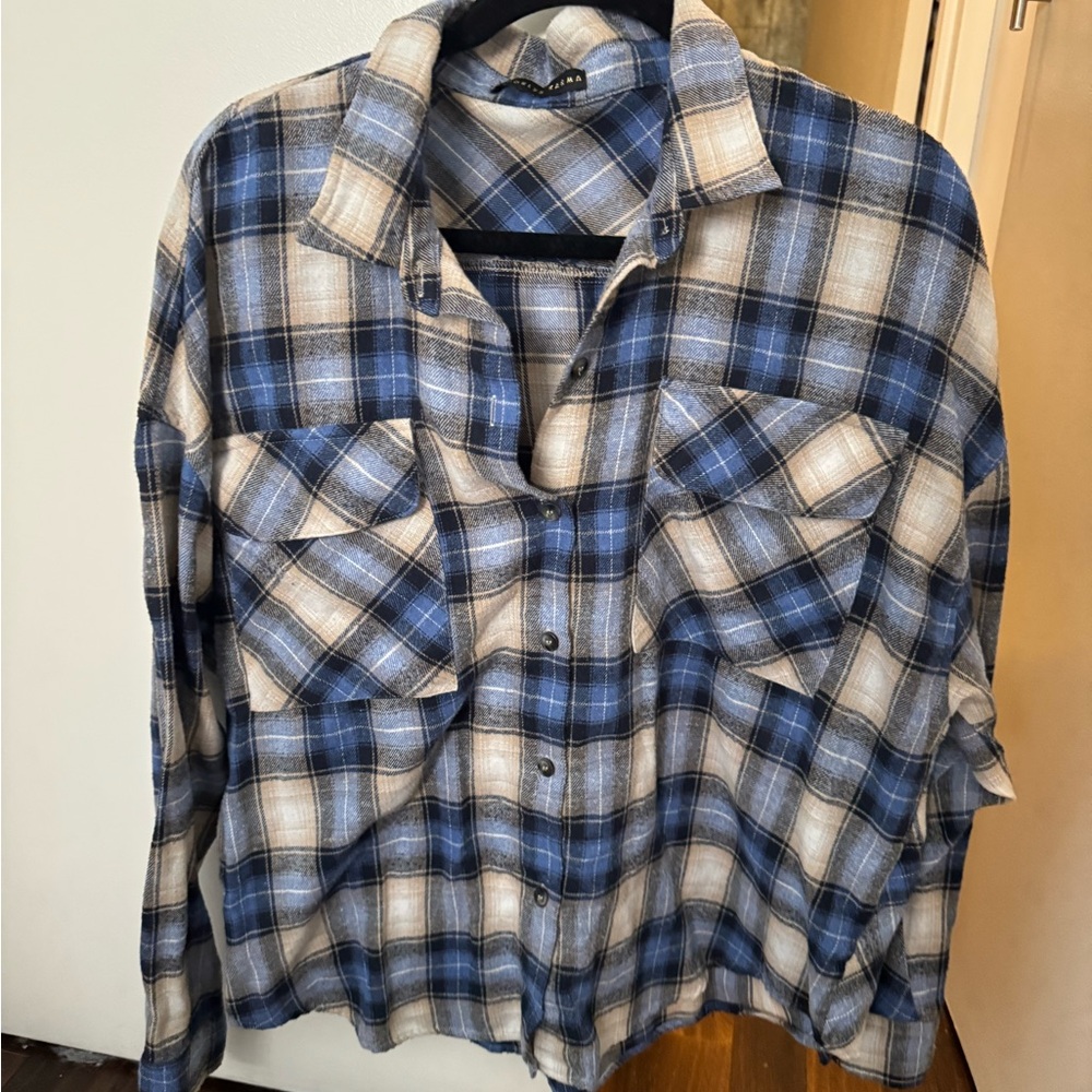 H&M Plaid Button-Down Shirt in Blue and Cream